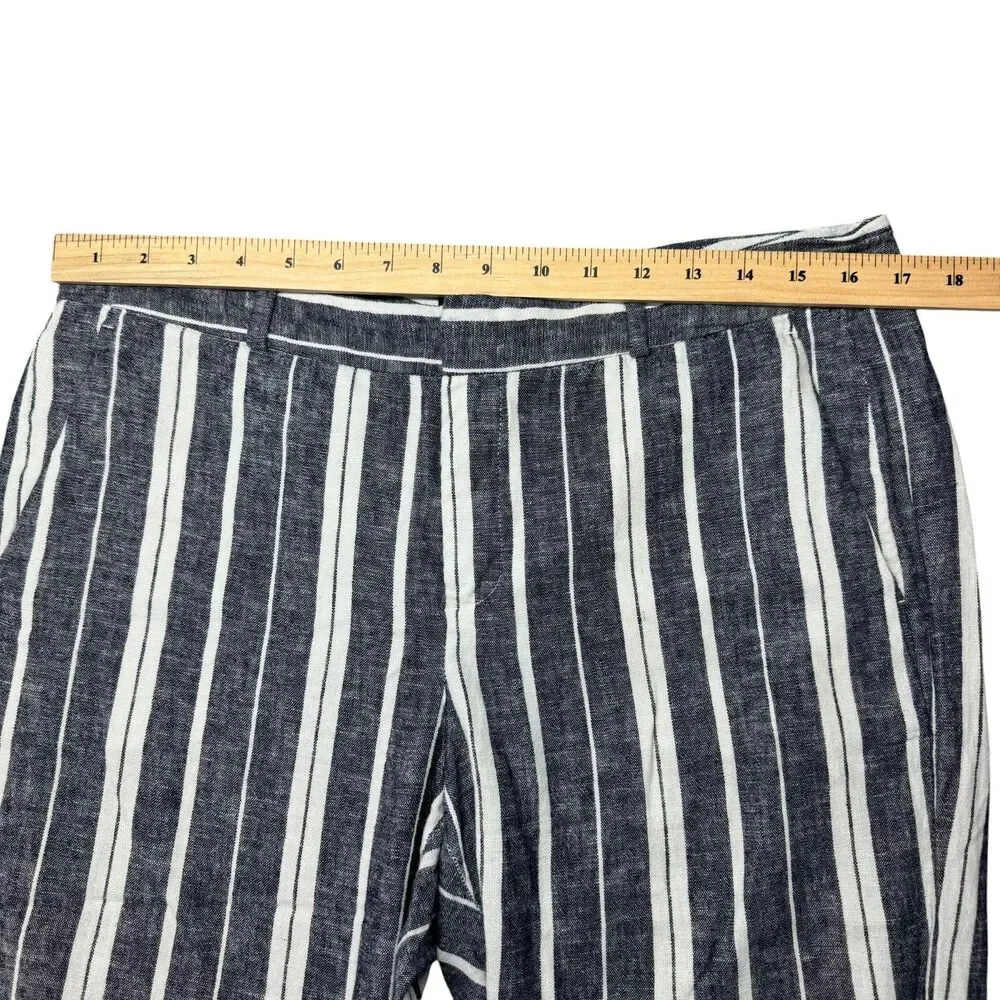 Banana Republic Pants Women's 10 Blue White Avery Linen Striped Business Preppy
